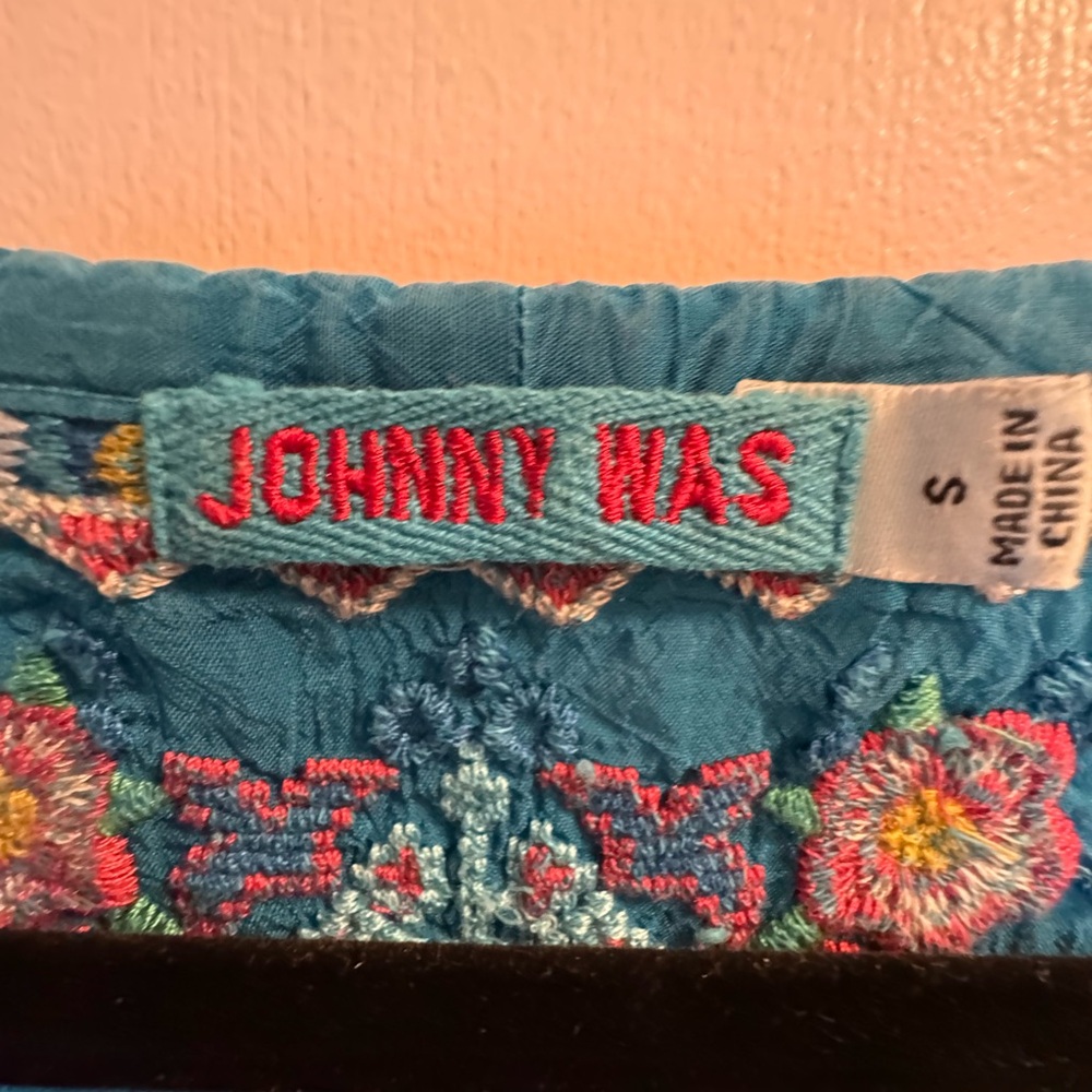 Johnny Was Embroidered Tunic Top Boho Teal Floral 3/4 Sleeve Size small - Picture 4 of 7
